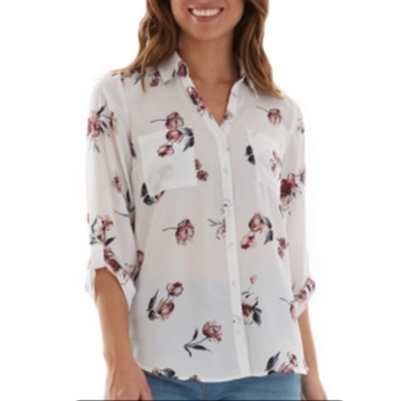 BCX Juniors XL Floral Print Collared Shirt Blouse B - Picture 1 of 11